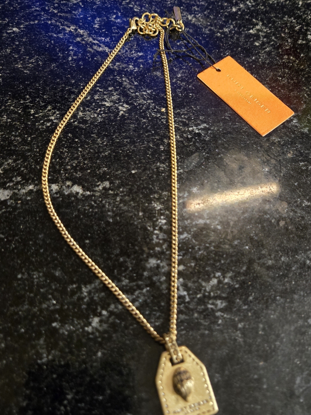 Kurt Geiger Gold Tone Dog Tag Necklace - Picture 4 of 5